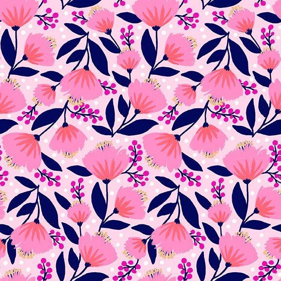 Vibrant Blooms Fan Flowers Pink by Teresa Chan and Paintrbrush Studio Fabrics - Sew Much