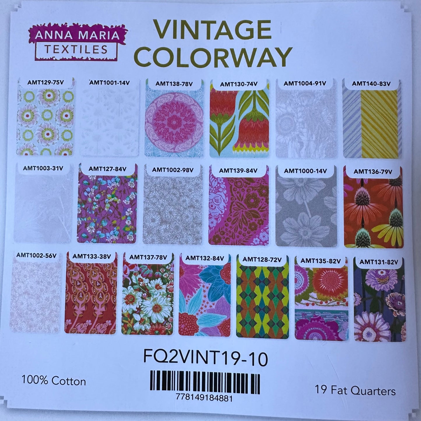 Anna Maria Textiles Vintage Colorway Fat Quarter Bundle – 19 Quilting Cotton Prints by Northcott Fabrics