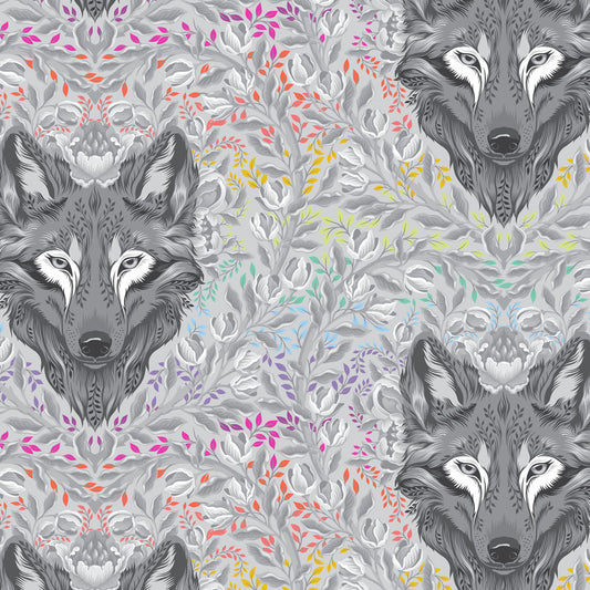 Tula Pink Graywork – Wolf of Pink Street Fog | PWTP256.FOG | FreeSpirit Fabrics
