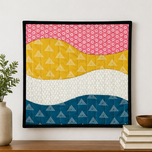 Modern Waves Interchangeable Quilted Wall Art – Pink, Mustard & Teal
