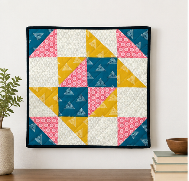 Modern Geometric Interchangeable Quilted Wall Art – Pink, Mustard & Teal