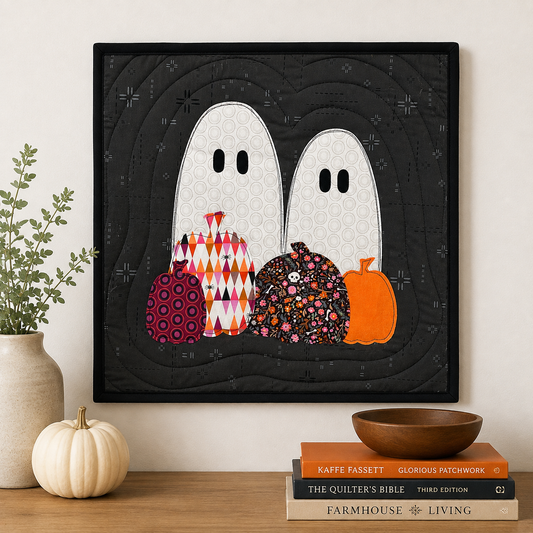 Ghosts & Pumpkins Interchangeable Quilted Wall Art – Black, Pink & Orange