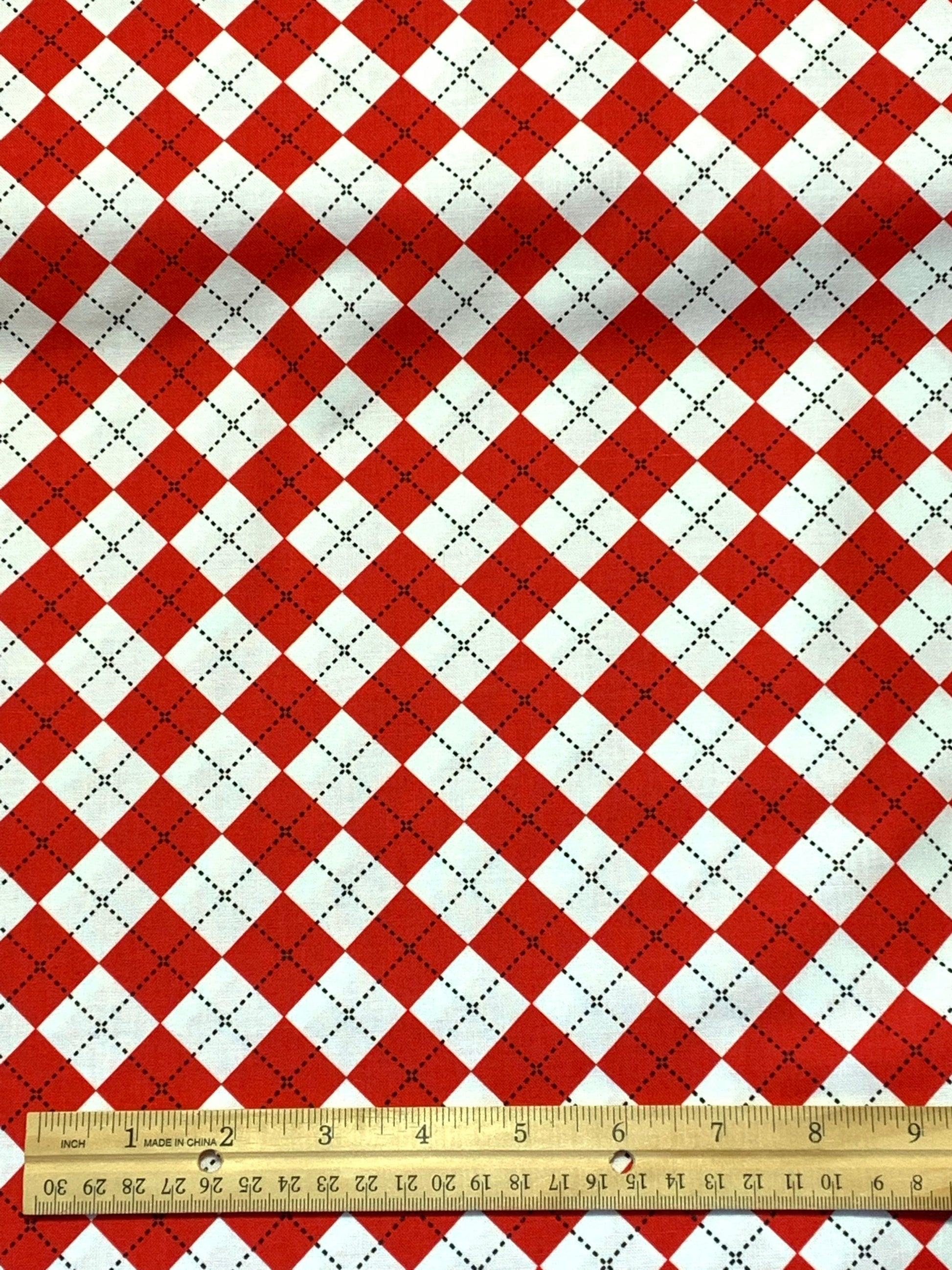 Robert Kaufman Remix AAK-1039-3 Red Red and White argyle print - Robert Kaufman - sewmuchonline