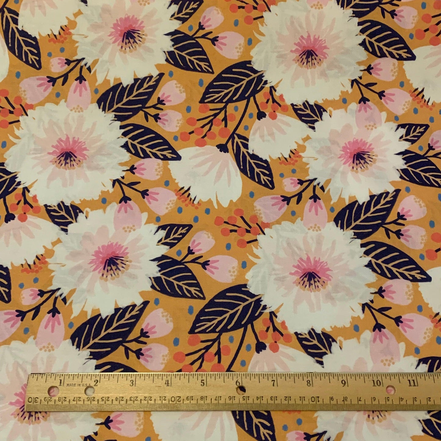 Vibrant Blooms Dahlia Party Gold by Teresa Chan and Paintrbrush Studio Fabrics - Sew Much