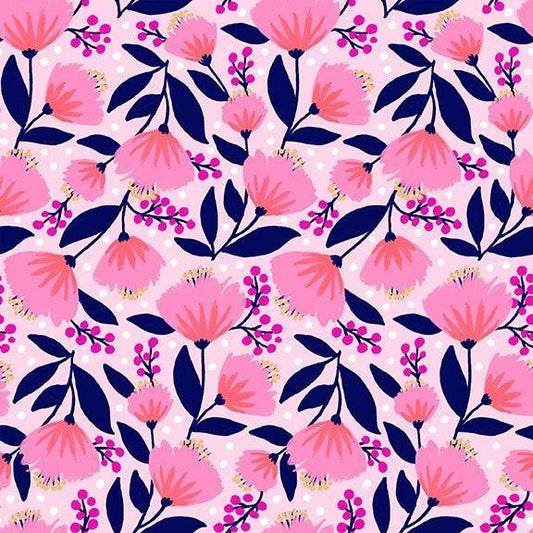 Vibrant Blooms Fan Flowers Pink by Teresa Chan and Paintrbrush Studio Fabrics - Sew Much