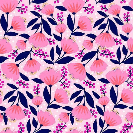 Vibrant Blooms Fan Flowers Pink by Jess Phoenix and Paintrbrush Studio Fabrics - Sew Much